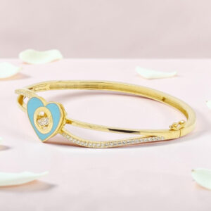 Gold Plated Heart Kada Bracelet with Diamonds