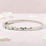 925 Silver Heart and Emerald Kada Bracelet