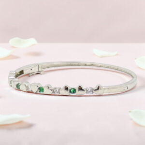 925 Silver Heart and Emerald Kada Bracelet