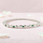 925 Silver Heart and Emerald Kada Bracelet