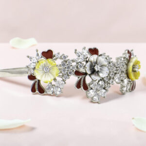 Silver Kada Bracelet with Floral Design