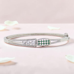 Silver Kada Bracelet 92.5 with Emeralds