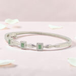 Silver Kada Bracelet with Emerald Accents