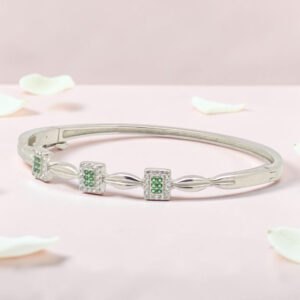 Silver Kada Bracelet with Emerald Accents