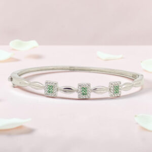 Silver Kada Bracelet with Emerald Accents