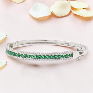 925 Sterling Silver Emerald Kada Bracelet