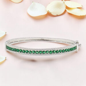 925 Sterling Silver Emerald Kada Bracelet