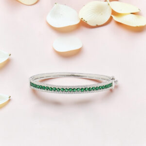 Emerald and Diamond 92.5 Silver Kada Bracelet