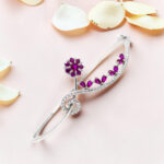 Silver Kada Bracelet with Pink Flower