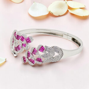 Silver Kada Bracelet 92.5 with Pink Stones