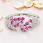 Silver Kada Bracelet 92.5 with Pink Stones