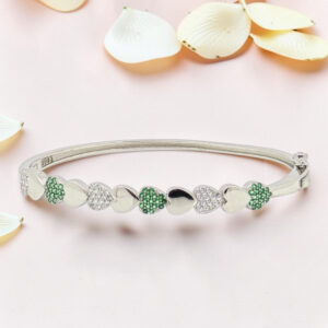 925 Silver Heart Kada Bracelet with Green
