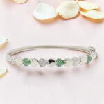 925 Silver Heart Kada Bracelet with Green