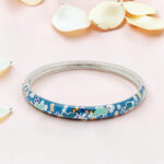 Gold Silver Kada Bracelet with Green Stones