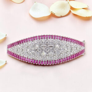 Silver Kada Bracelet 92.5 with Pink CZ