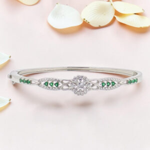 Sterling Silver Kada Bracelet with Emeralds