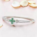 Silver Kada Bracelet 92.5 with Green Stones