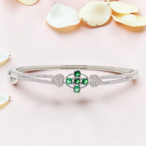Silver Kada Bracelet 92.5 with Green Stones