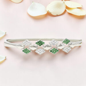 Silver Kada Bracelet with Green CZ