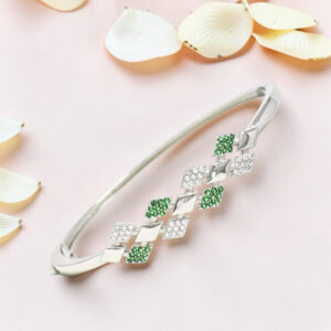 Silver Kada Bracelet with Green CZ