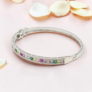 Silver Kada Bracelet 92.5 Multicolored CZ