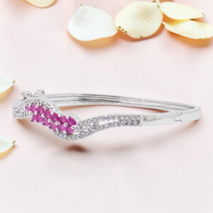 Silver Kada Bracelet with Pink CZ