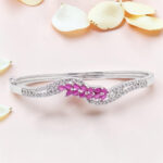 Silver Kada Bracelet with Pink CZ