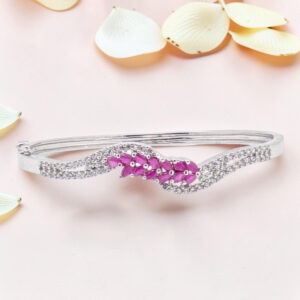 Silver Kada Bracelet with Pink CZ