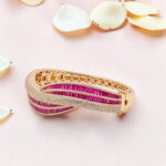 Pink CZ and Diamond Silver Kada Bracelet