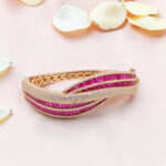 Pink CZ and Diamond Silver Kada Bracelet