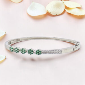 Silver Kada Bracelet 92.5 With Green Stones