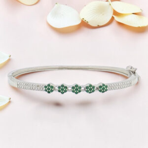 Silver Kada Bracelet 92.5 With Green Stones