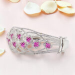 Silver Kada Bracelet with Pink Stones
