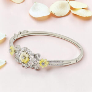 Silver Kada Bracelet with MOP Flowers