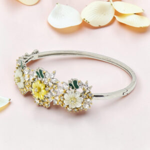 Silver Kada Bracelet with MOP Flowers
