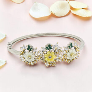Silver Kada Bracelet with MOP Flowers
