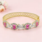 Silver Kada Bracelet with Pink Stone