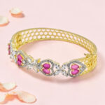 Silver Kada Bracelet with Pink Stone