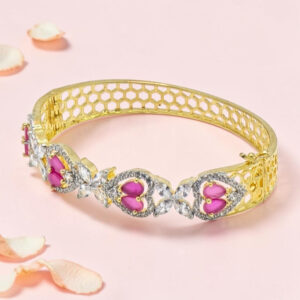 Silver Kada Bracelet with Pink Stone