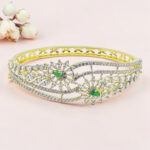 Silver Kada Bracelet with Emerald Accents