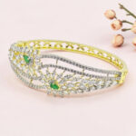 Silver Kada Bracelet with Emerald Accents