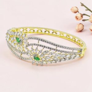 Silver Kada Bracelet with Emerald Accents