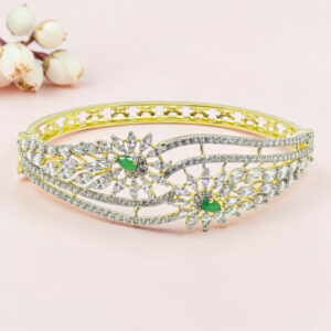 Silver Kada Bracelet with Emerald Accents
