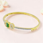 Gold Plated Emerald Kada Bracelet 92.5 Silver