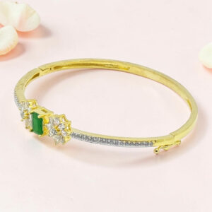 Gold Plated Emerald Kada Bracelet 92.5 Silver