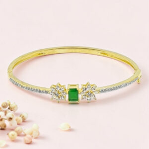 Gold Plated Emerald Kada Bracelet 92.5 Silver