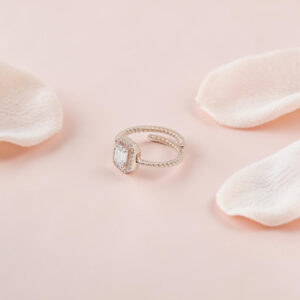 Emerald Cut Studded Ring - Gold Tone