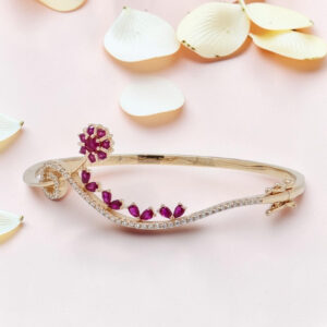 Red CZ Silver Kada Bracelet