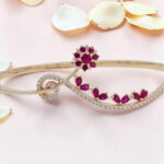 Red CZ Silver Kada Bracelet