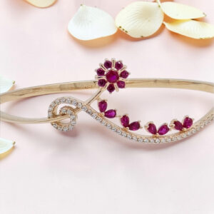 Red CZ Silver Kada Bracelet